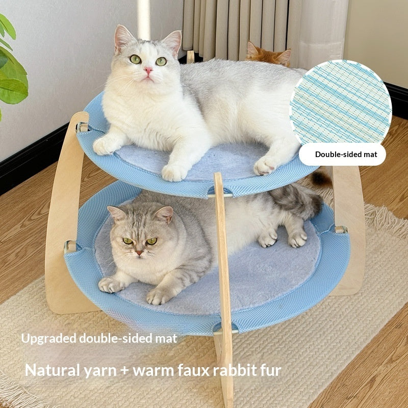 Woven Rattan Cooling Mat Oversized Solid Wood Cat Bed
