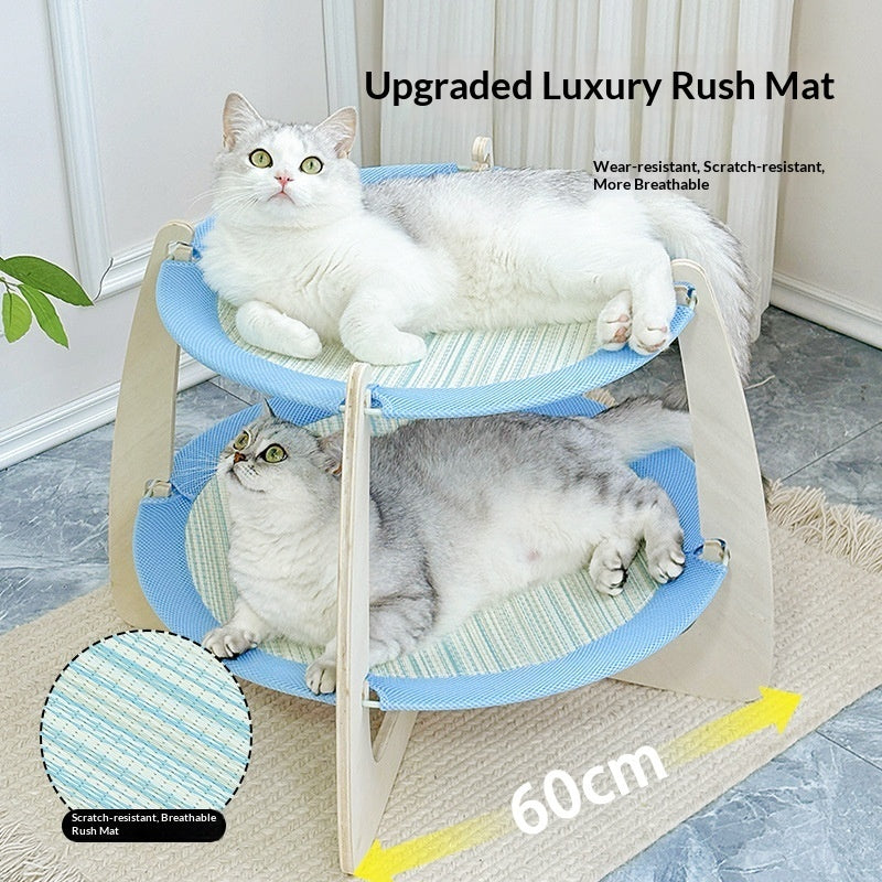 Woven Rattan Cooling Mat Oversized Solid Wood Cat Bed